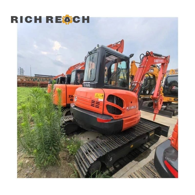 Side profile of a 2025 Kubota KX163-5 used excavator showing the boom and arm, priced at $16,667
